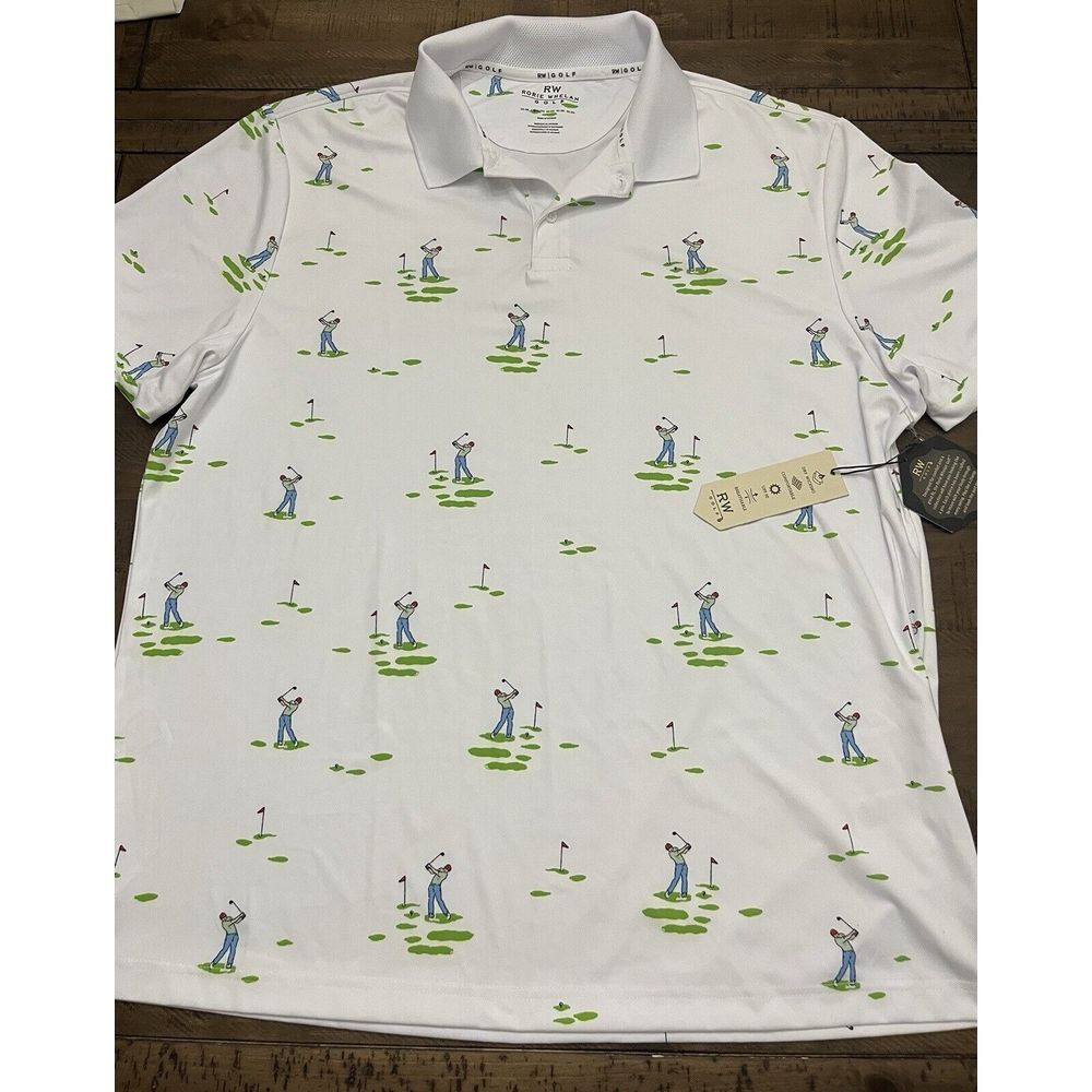 Rorie Whelan Men's‎ Size XXL Golf Polo Shirt Golfer Player Print White NWT